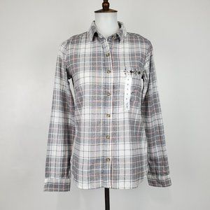 SO Gray White Pink Plaid Flannel Perfect Shirt Button Up Top NWOT S (Juniors)